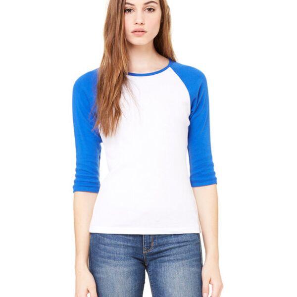 Ladies’  5.8 oz., 1x1 Baby Rib 3/4-Sleeve Contrast Raglan T-Shirt Thumbnail
